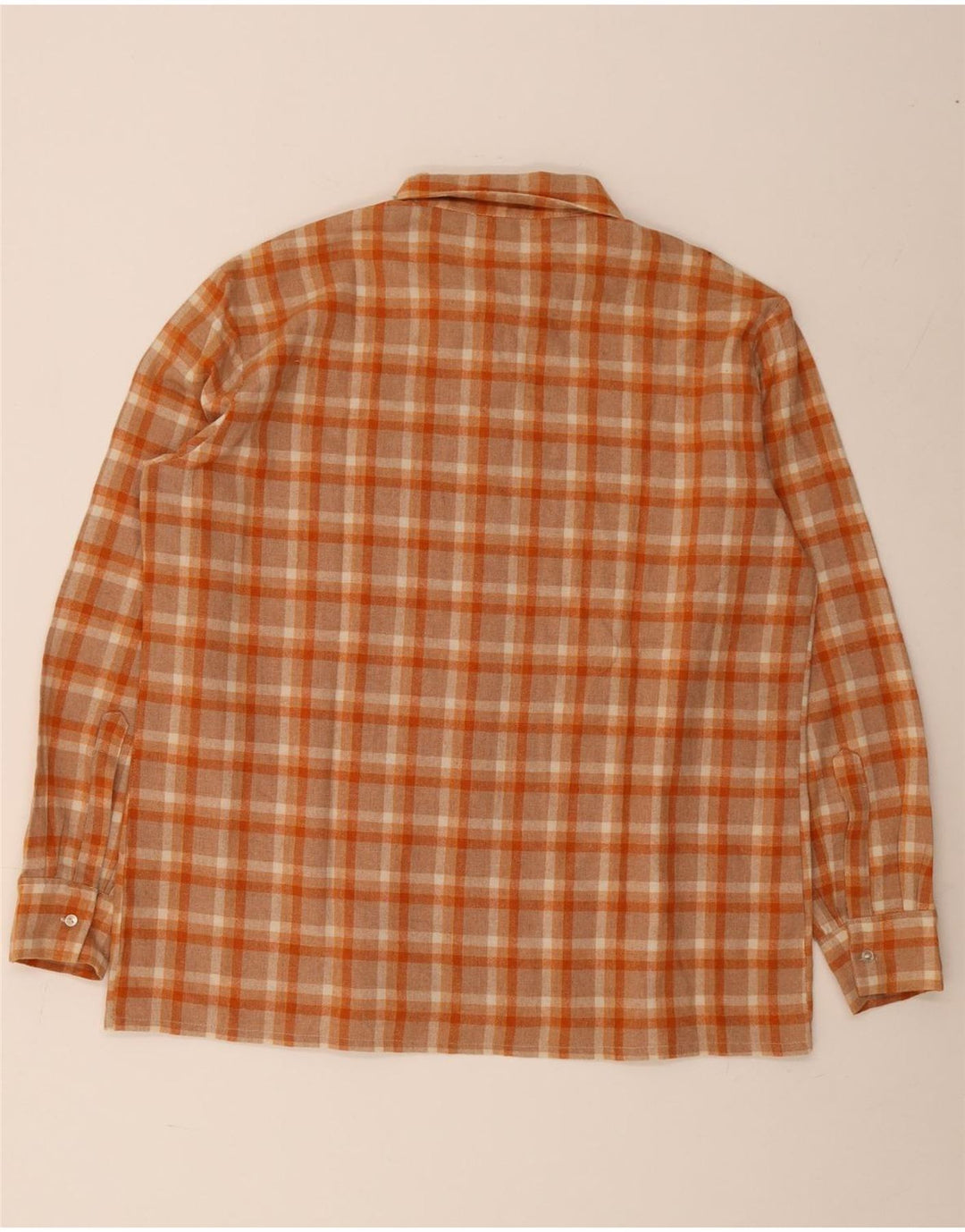 Vintage Herren Flanellhemd Großes orange kariertes Polyester