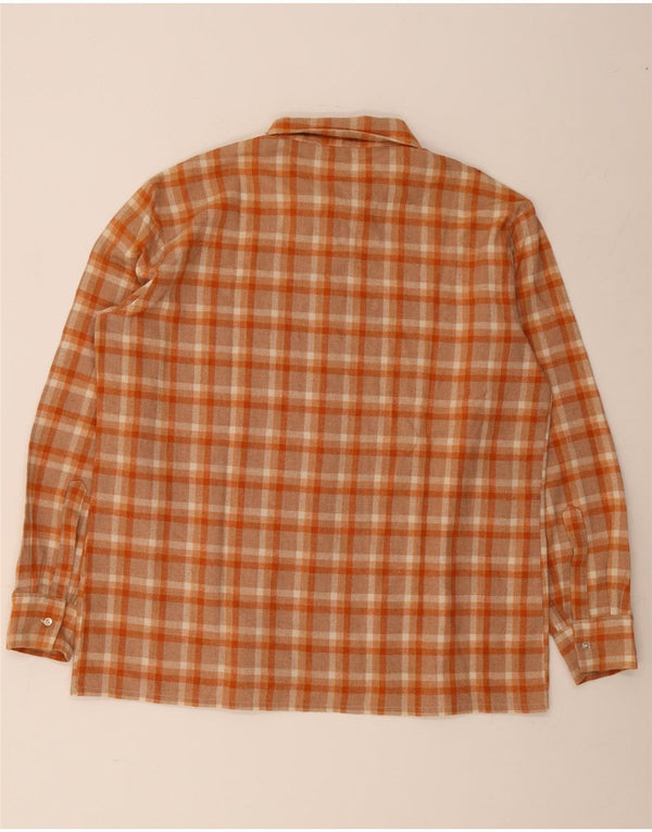 Vintage Herren Flanellhemd Großes orange kariertes Polyester
