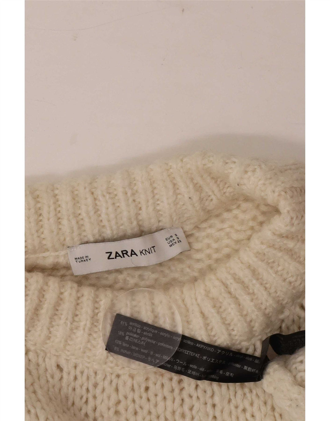 Zara Damen-Pullover, übergroß, Rundhalsausschnitt, Gr. 10, Größe S, gebrochenes Weiß