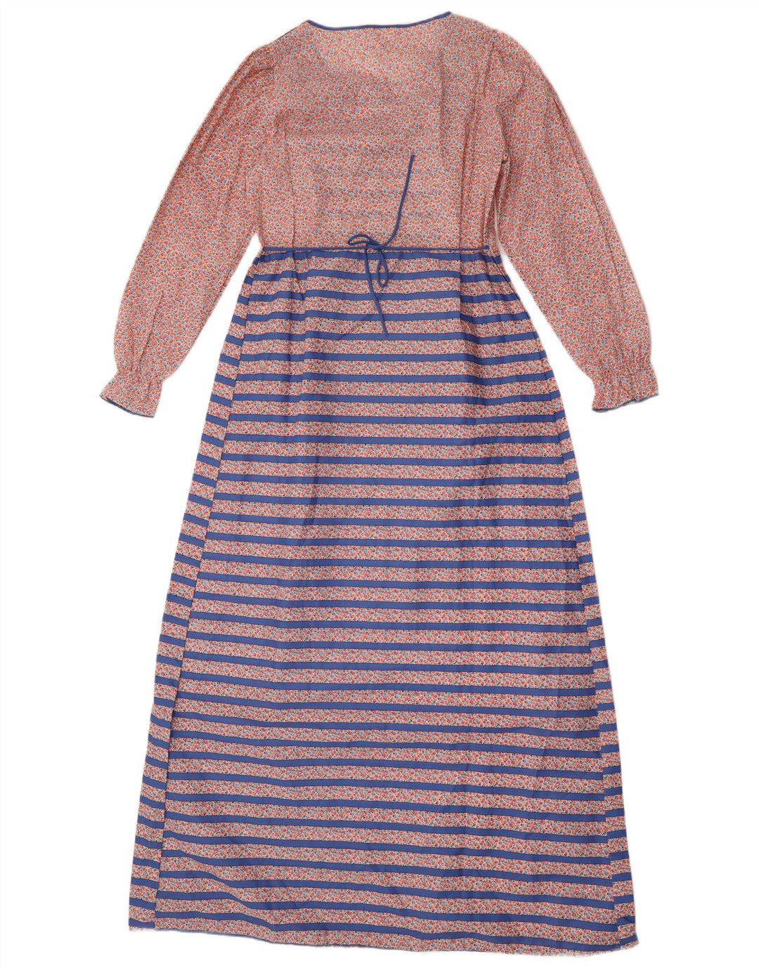 Vintage Damen Langarm-Maxikleid UK 14 Mittelblau gestreift aus Polyester