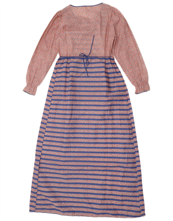 Vintage Damen Langarm-Maxikleid UK 14 Mittelblau gestreift aus Polyester