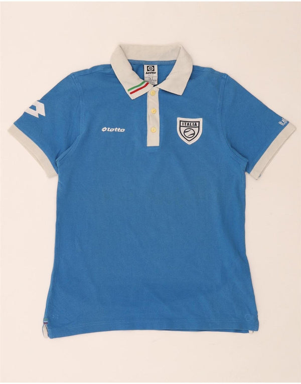 LOTTO Damen Italia Graphic Rugby Poloshirt UK 14 Large Blau Baumwolle