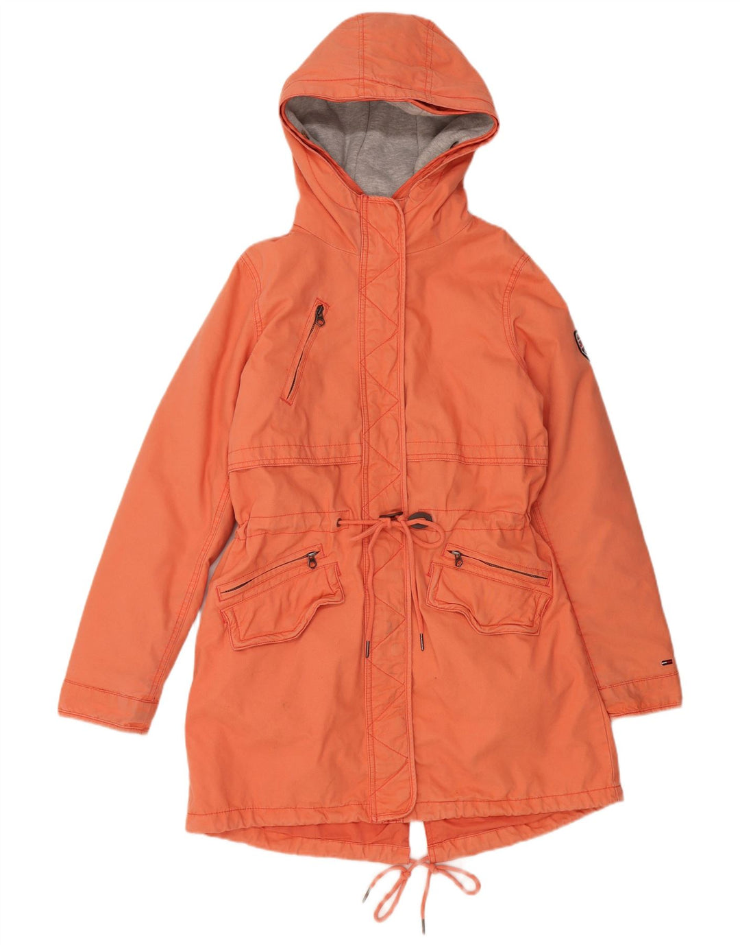 TOMMY HILFIGER Damen Übergroße Kapuzenparkajacke UK 10 Small Orange