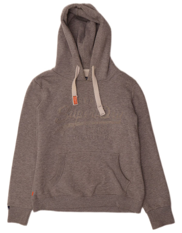 SUPERDRY Damen-Kapuzenpullover mit Grafik, UK 14, mittelgraue Baumwolle
