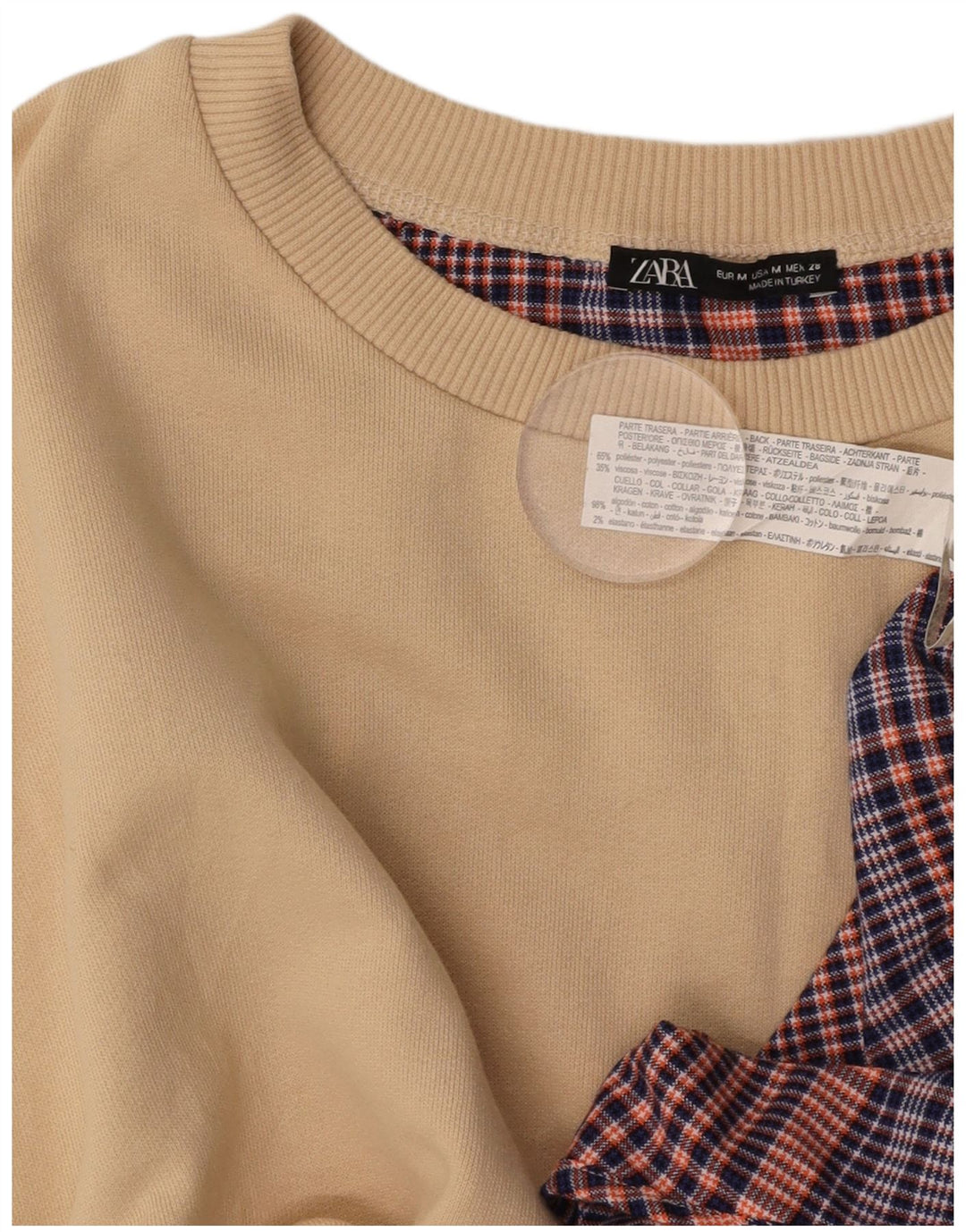 ZARA Damen-Sweatshirt mit lockerer Passform, UK 14, Mittelbeige, Farbblock