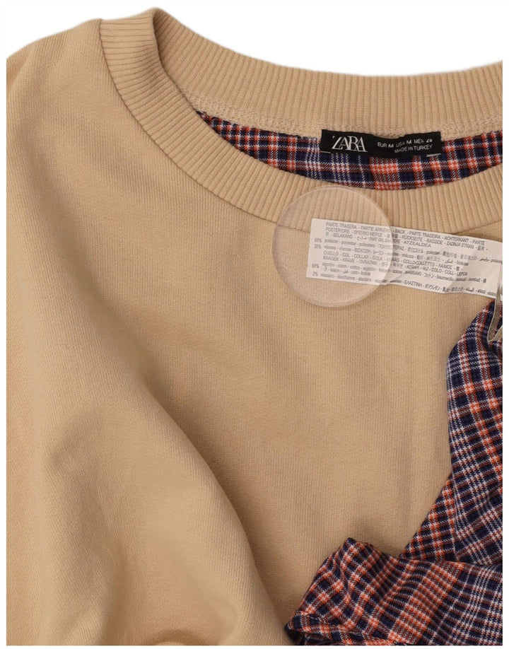 ZARA Damen-Sweatshirt mit lockerer Passform, UK 14, Mittelbeige, Farbblock