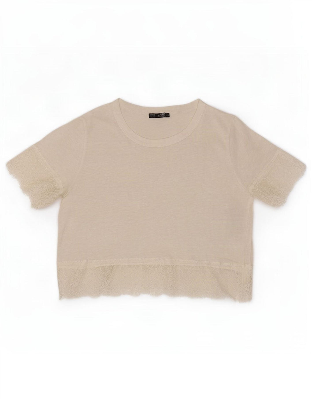 Zara Damen Crop Bluse Top UK 12 Mittelweißes Leinen