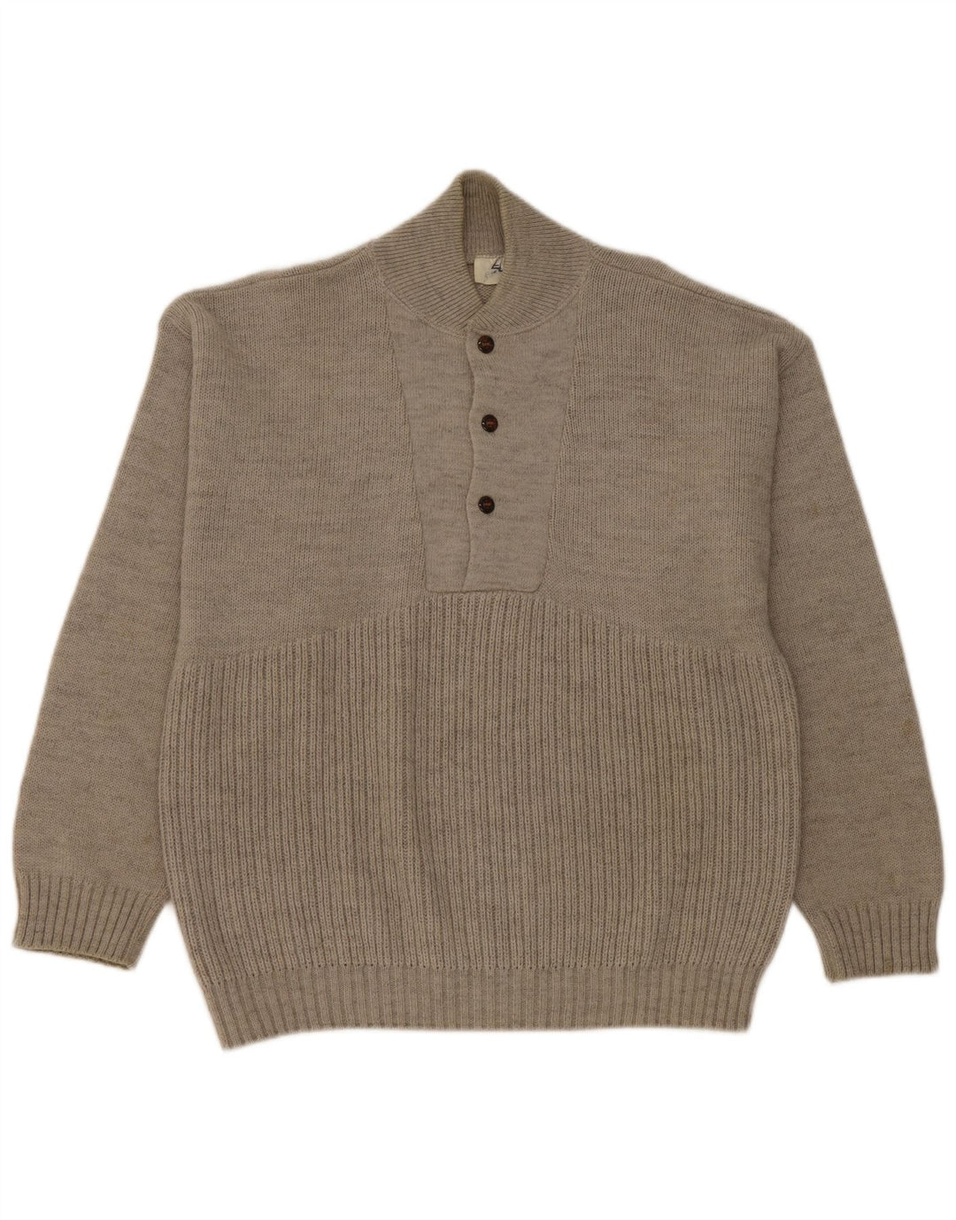 Elite Herren-Pullover mit Knopfkragen, mittelgraue Wolle