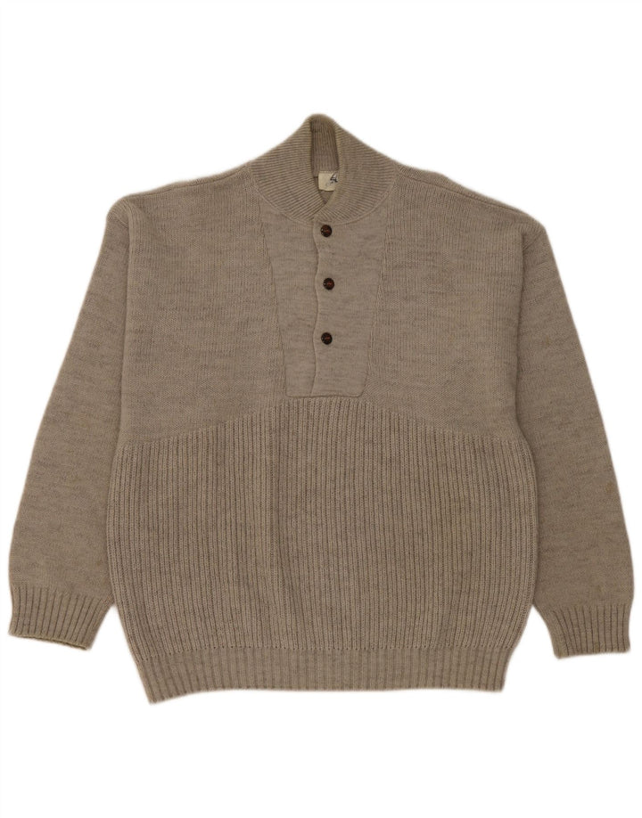 Elite Herren-Pullover mit Knopfkragen, mittelgraue Wolle