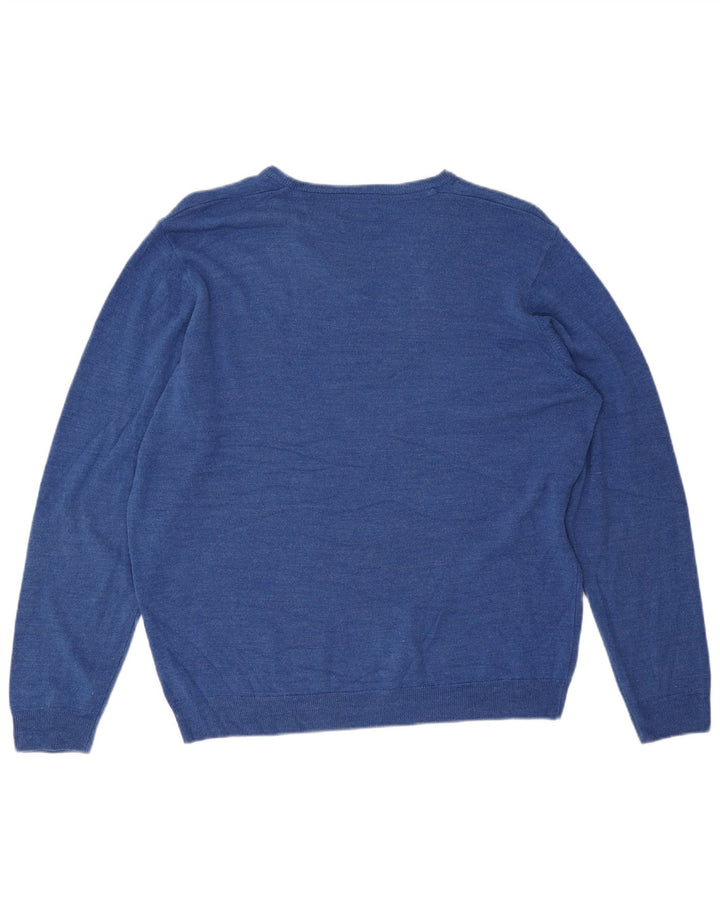 Marks & Spencer Herren-Pullover mit V-Ausschnitt, 2XL, blaues Acryl