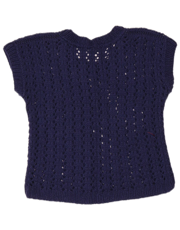 VINTAGE Crop-Pullover mit U-Boot-Ausschnitt für Damen, Gr. 12, mittleres Marineblau