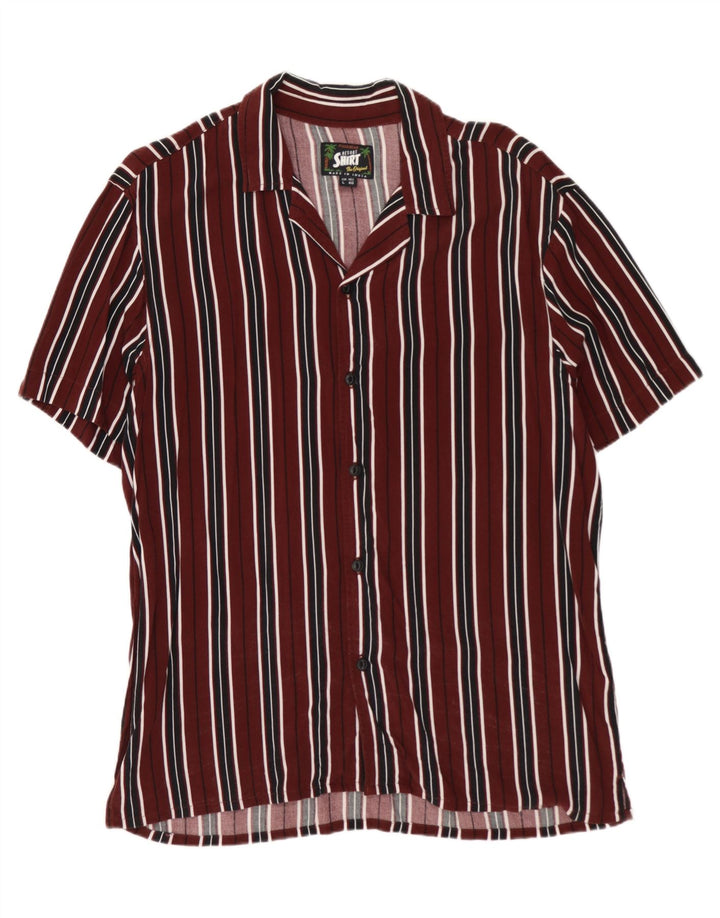 PULL & BEAR Herren-Kurzarmhemd, groß, Burgunderrot, gestreift, Viskose