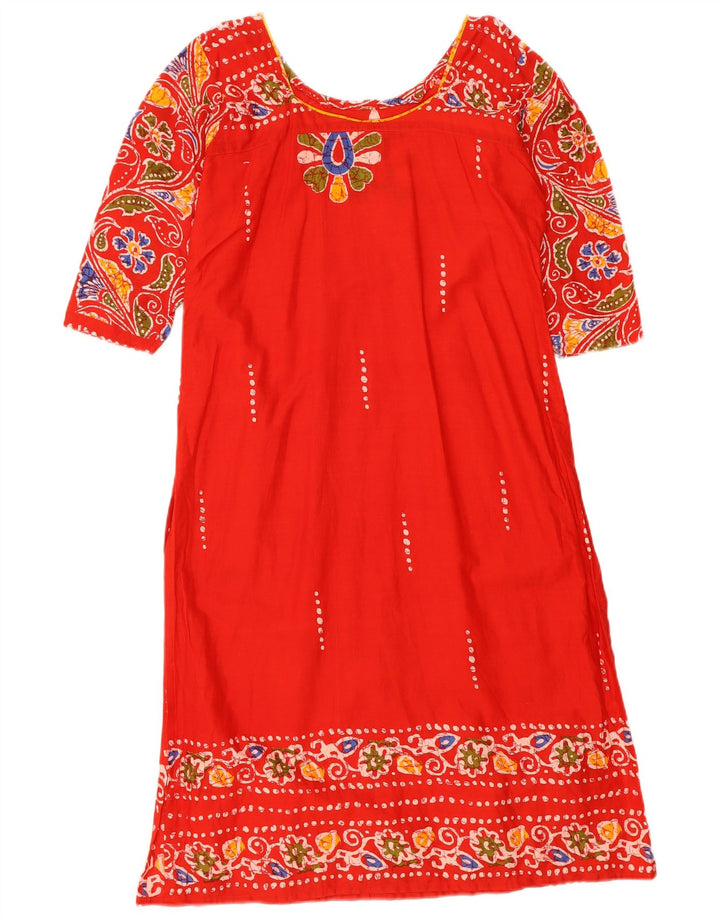 VINTAGE Womens 3/4 Sleeve Basic Dress UK 14 Medium Red Floral
