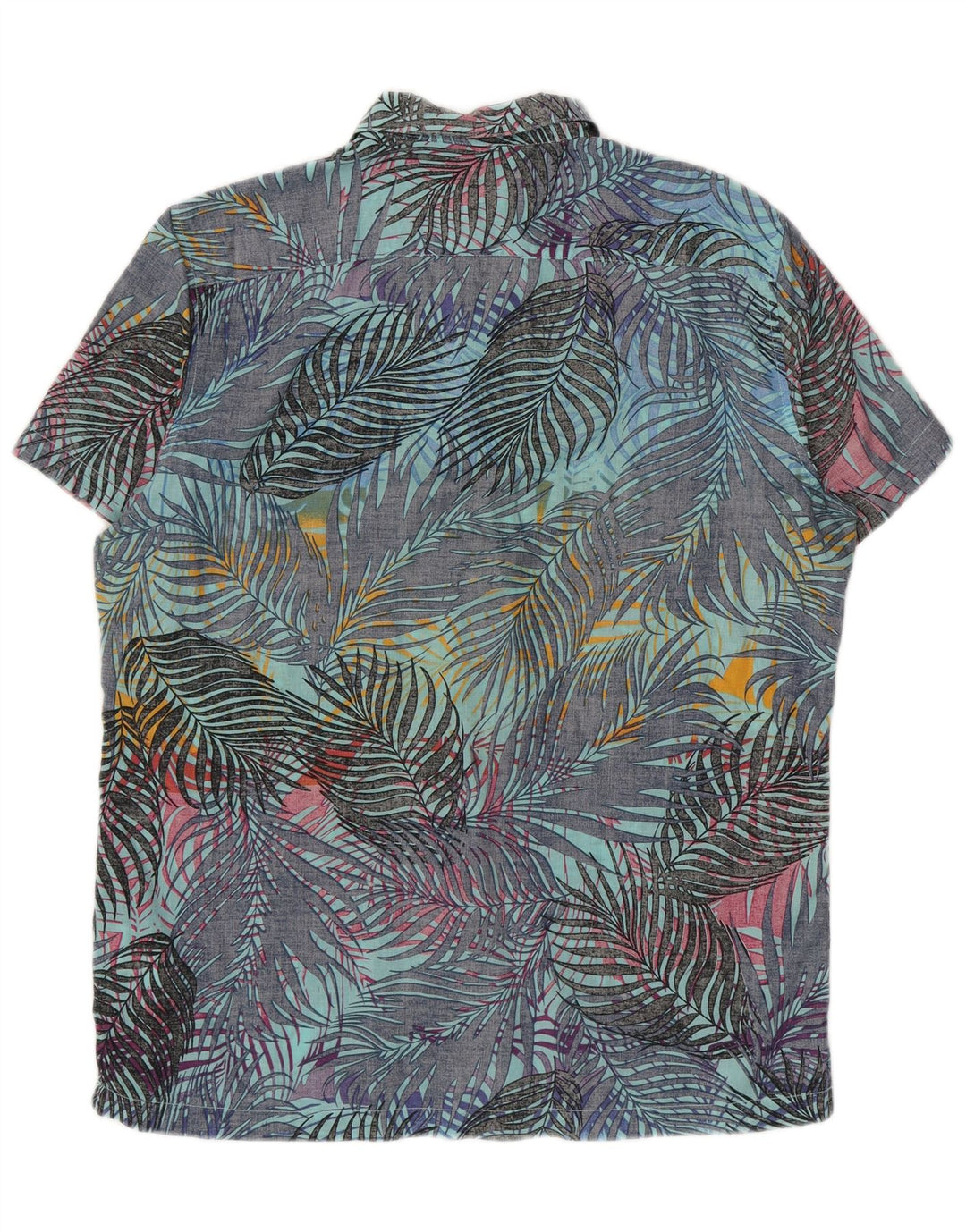 Pull & Bear Herren-Kurzarmhemd, groß, blau, geblümt, hawaiianische Baumwolle
