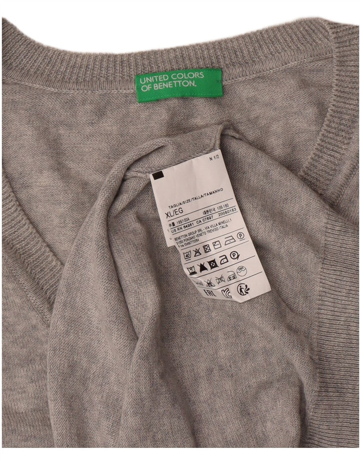 United Colors of Benetton Herren-Pullover mit V-Ausschnitt, XL, grau, Baumwolle, klassisch