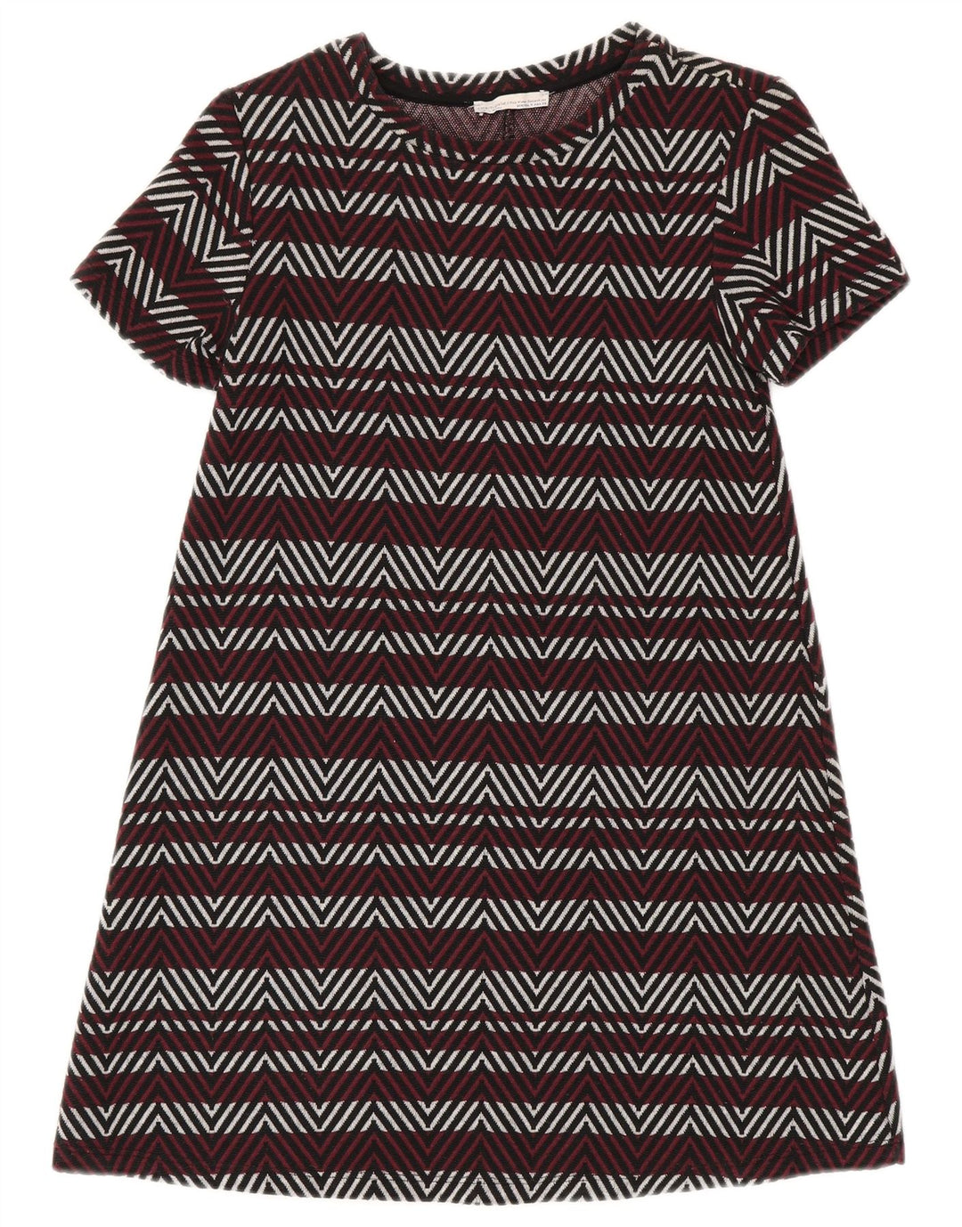 Zara Damen Trafaluc Basic Kleid UK 8 Small Burgundy Chevron Polyester