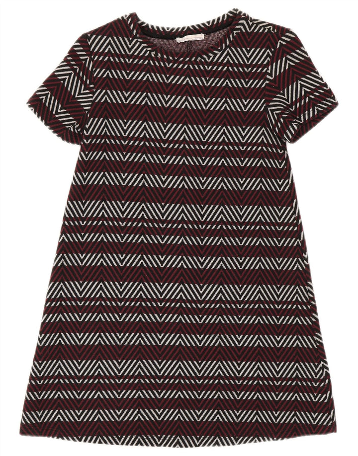 Zara Damen Trafaluc Basic Kleid UK 8 Small Burgundy Chevron Polyester