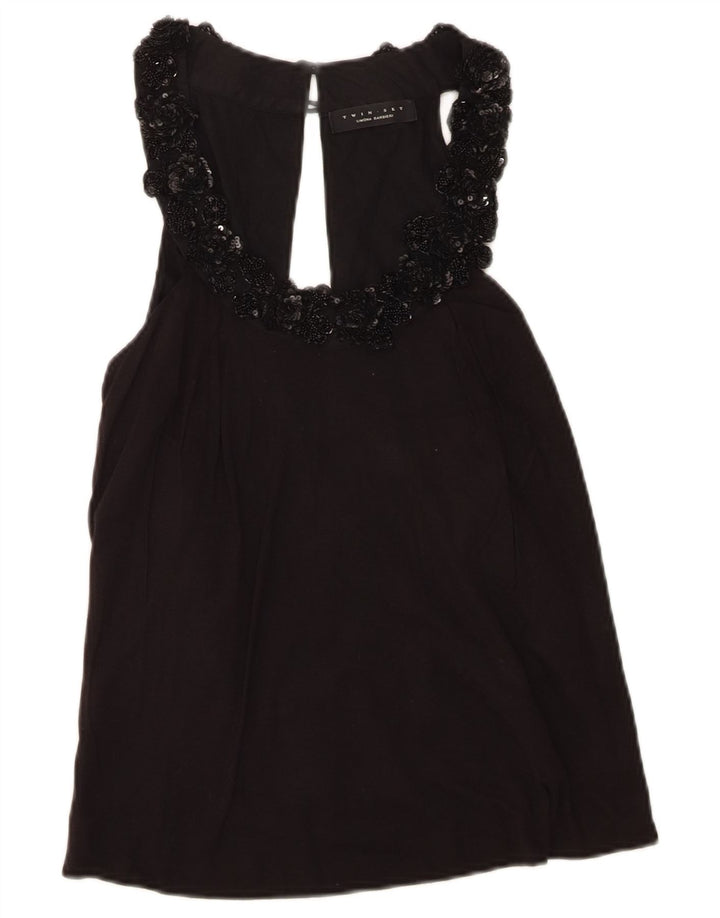 TWIN-SET Womens Halter Top UK 10 Small Black Viscose