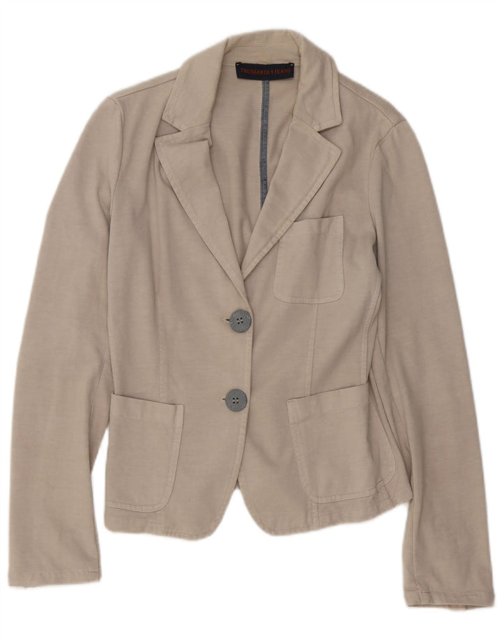 TRUSSARDI JEANS Damen 2-Knopf-Blazerjacke UK 12 Mittelbeige