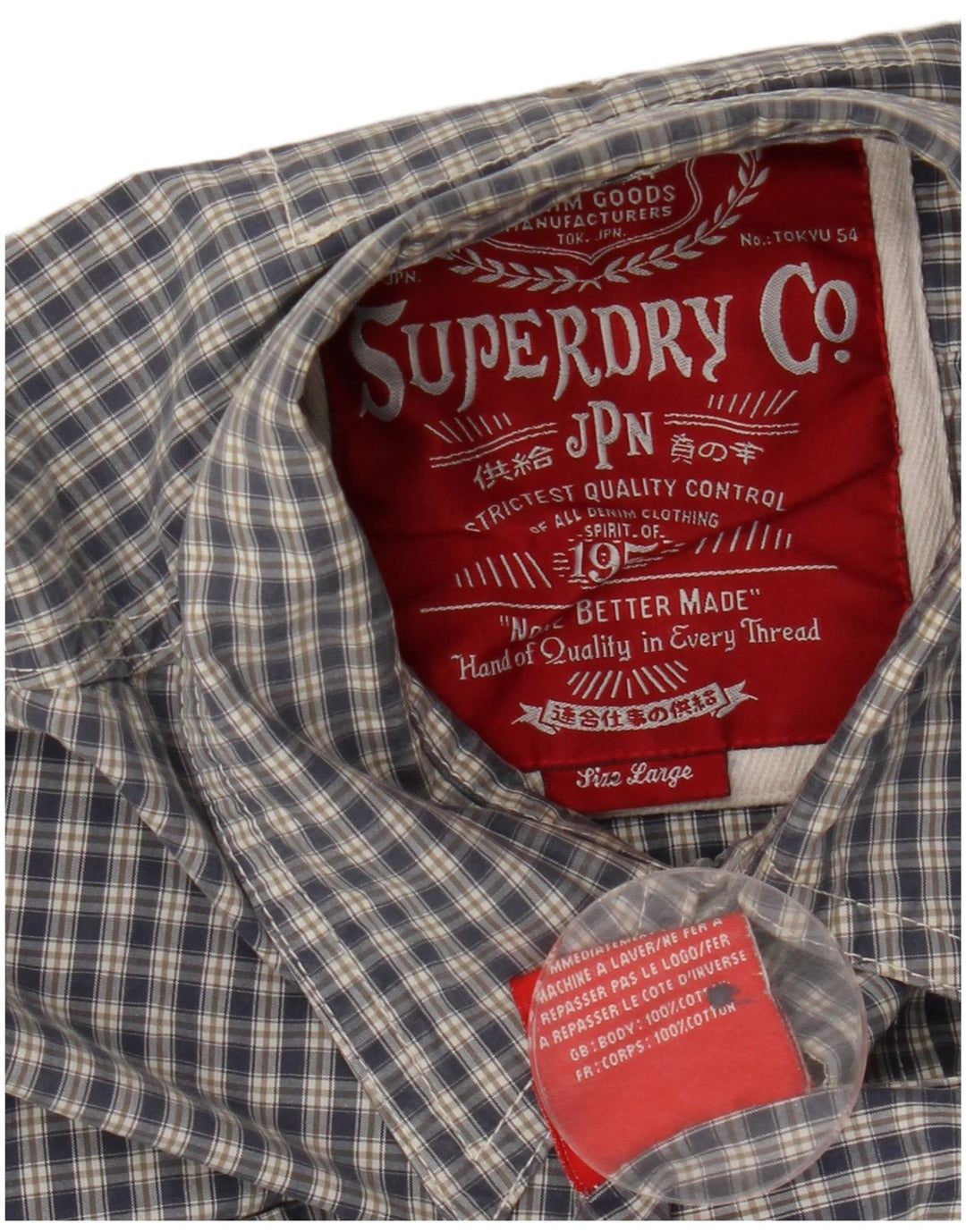 Superdry Herrenhemd aus Baumwolle, groß, blau kariert