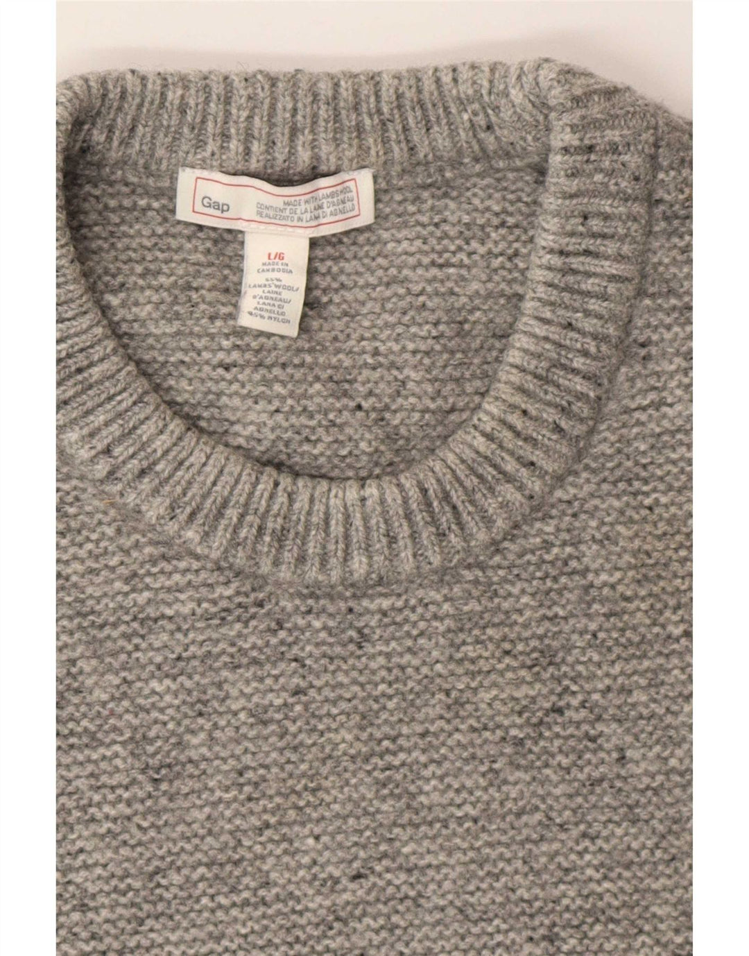 Gap Damen-Pullover mit Rundhalsausschnitt, Gr. 40, Größe L, grau gefleckte Lammwolle