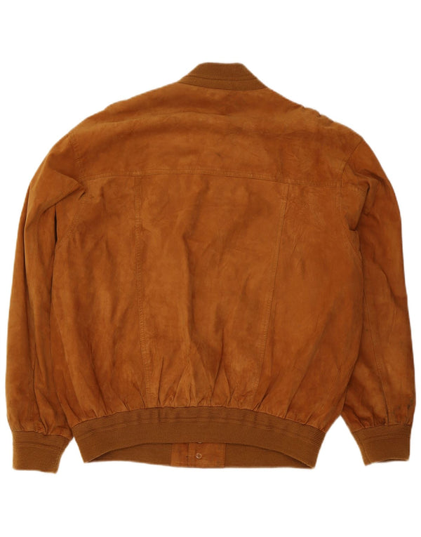 Prince Mens Suede Bomber Jacket UK 40 Large Beige Leather