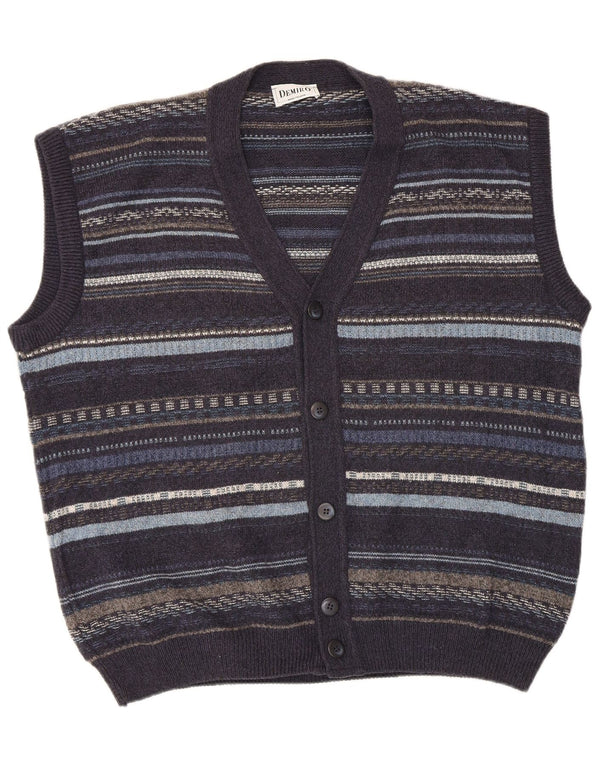 Demiro Herren ärmelloser Cardigan-Pullover IT 54 XL Marineblau gestreift