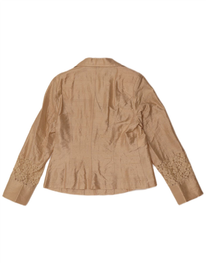 Vintage Damen 3-Knopf-Blazer-Jacke IT 44 Mittelbeige Seide