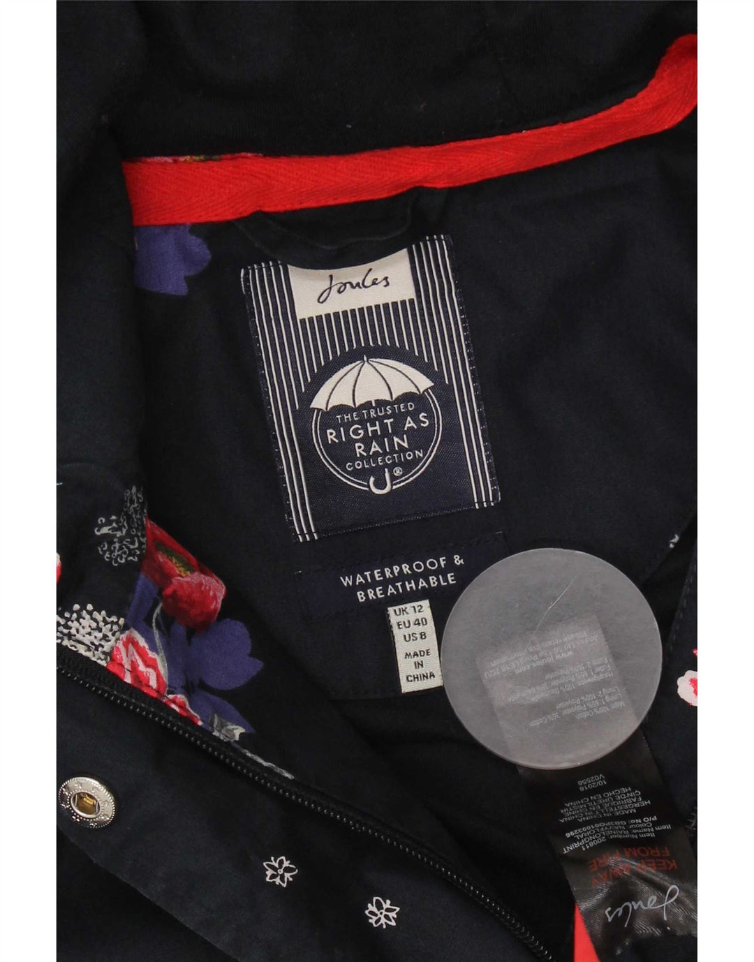 Joules Damen-Regenmantel mit Kapuze, UK 12, mittleres Marineblau mit Blumenmuster, Polyester