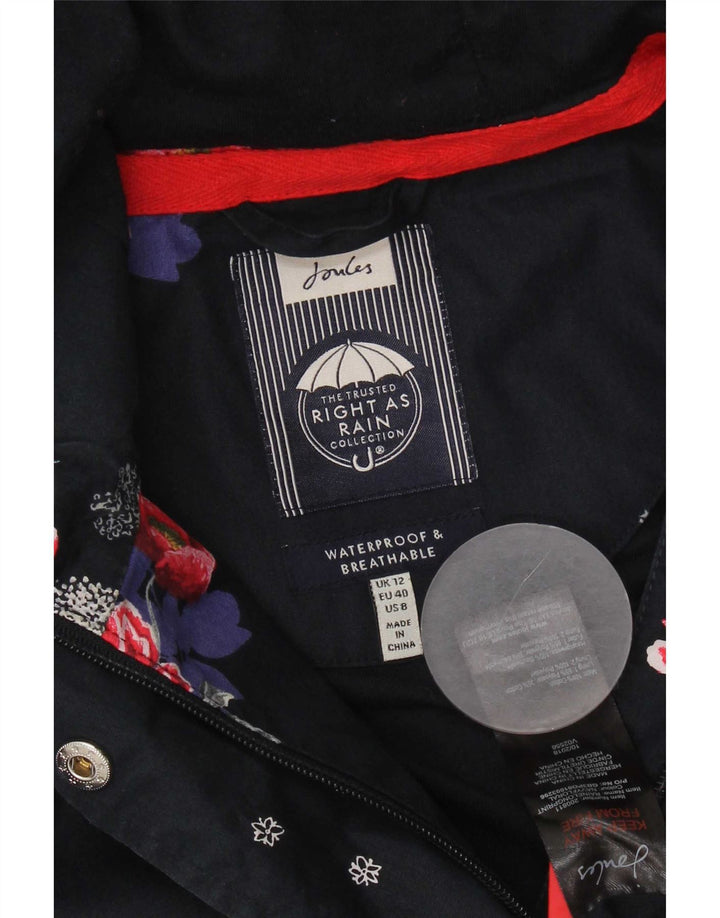 Joules Damen-Regenmantel mit Kapuze, UK 12, mittleres Marineblau mit Blumenmuster, Polyester