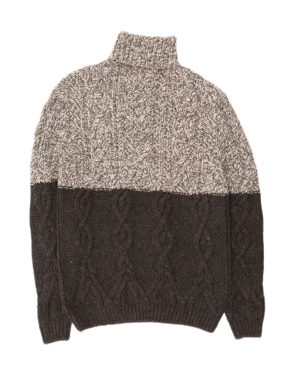 Zara Herren-Pullover mit Rollkragen, XL, Grau, Farbblock-Acryl