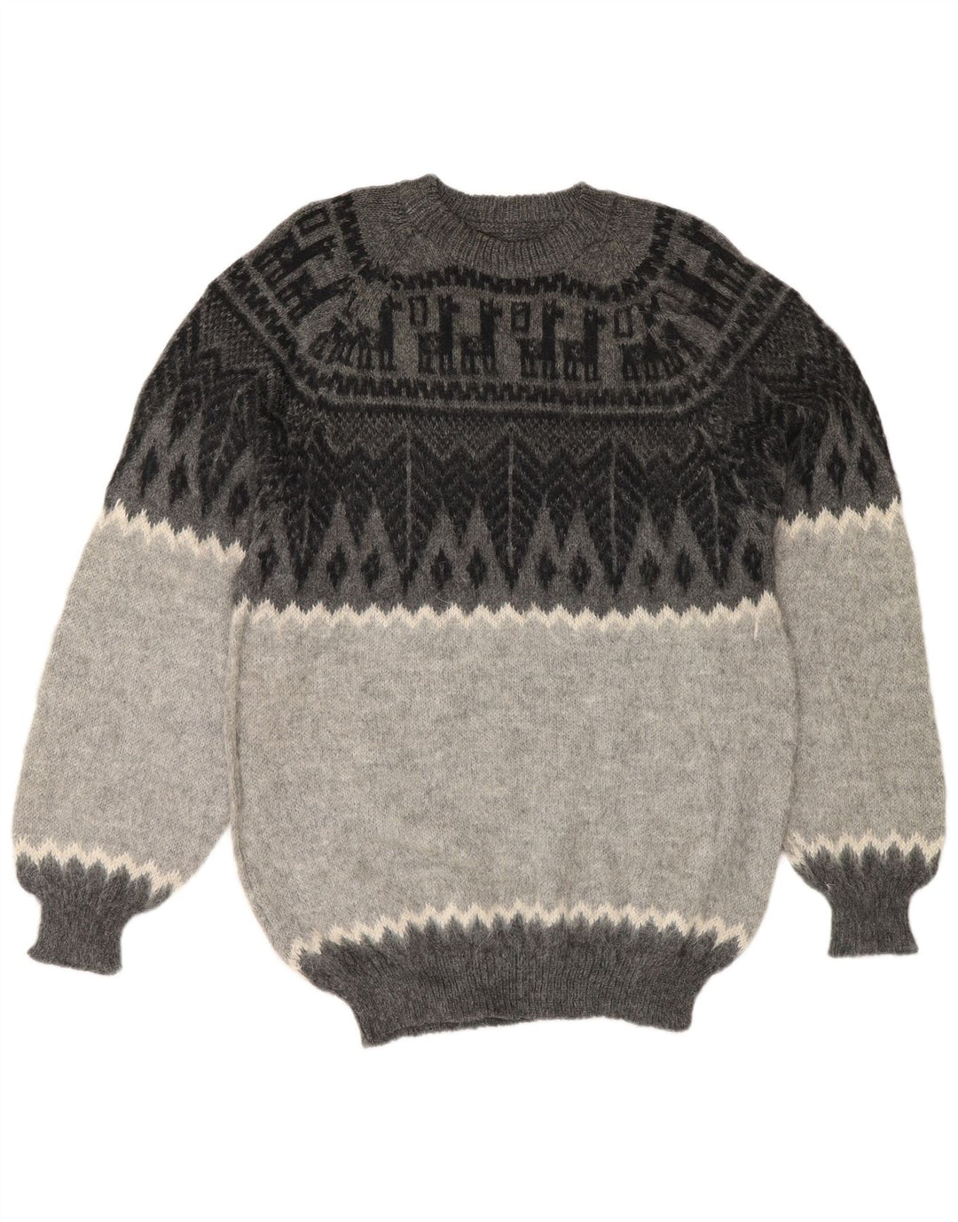 Vintage Herren Pullover mit Rundhalsausschnitt, klein, grau, geometrisch