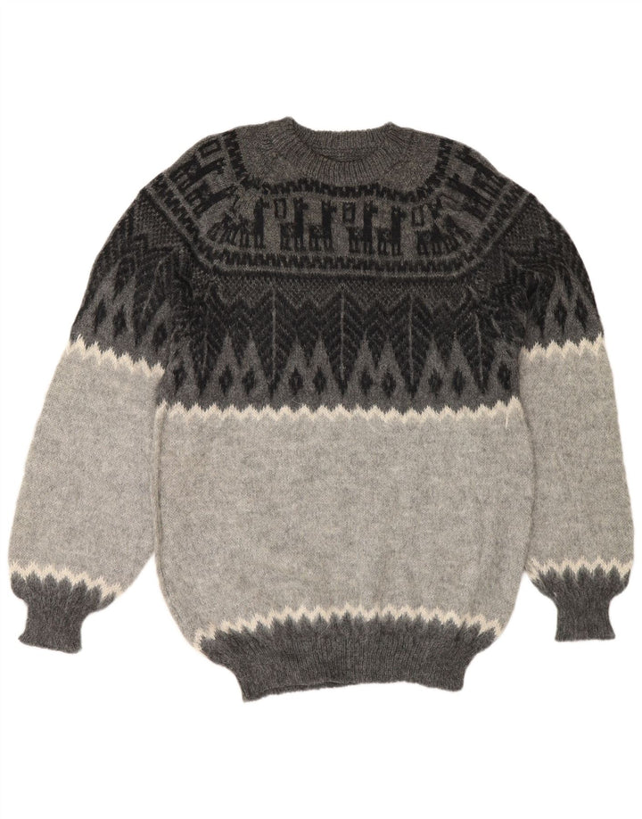 Vintage Herren Pullover mit Rundhalsausschnitt, klein, grau, geometrisch