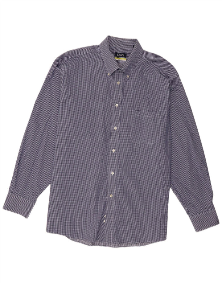 Chaps Herren-Hemd mit normaler Passform, Größe 18 2XL, blaue Gingham-Baumwolle
