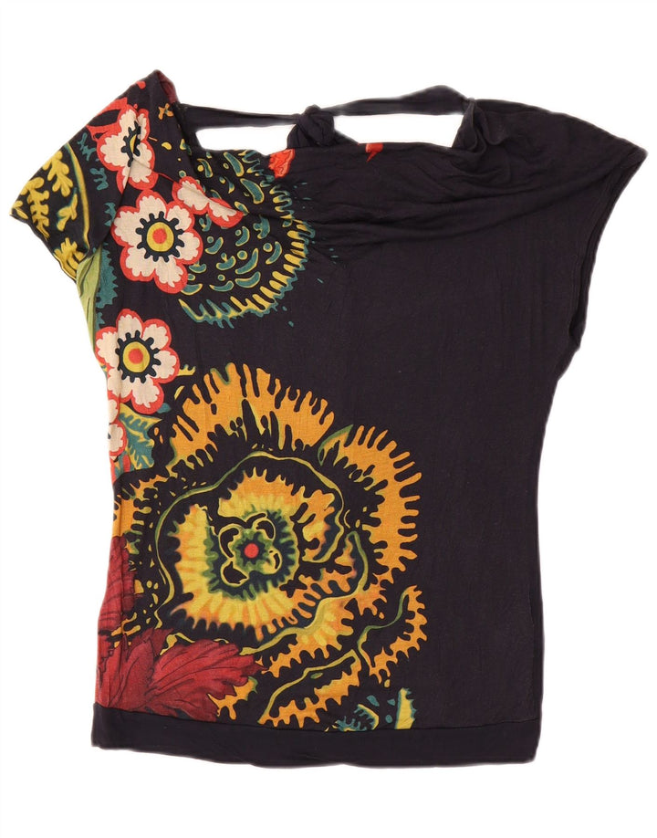 Desigual Damen Bluse Top UK 10 Small Marineblaue Viskose
