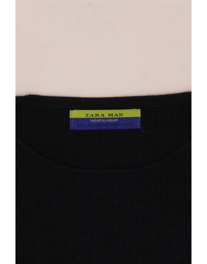 Zara Herren-Pullover mit Rundhalsausschnitt, Größe L, Marineblau