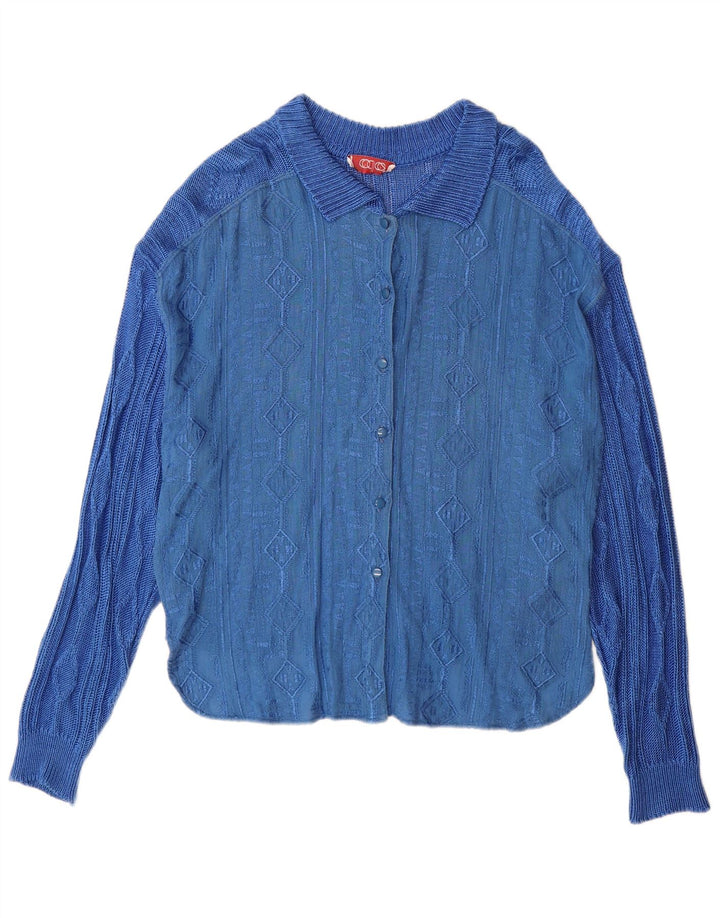 Vintage Damen Cardigan Pullover IT 44 Mittelblaue geometrische Viskose