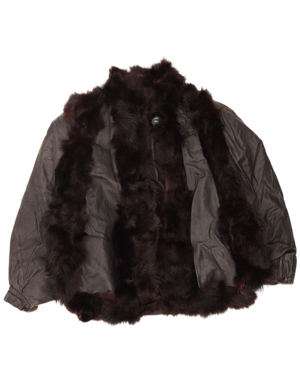 Vintage Damen Pelzlederjacke UK 14 Medium Schwarz