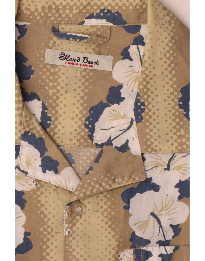 Vintage Hawaii-Kurzarmshirt für Herren, Mittelbeige, geblümtes Polyester