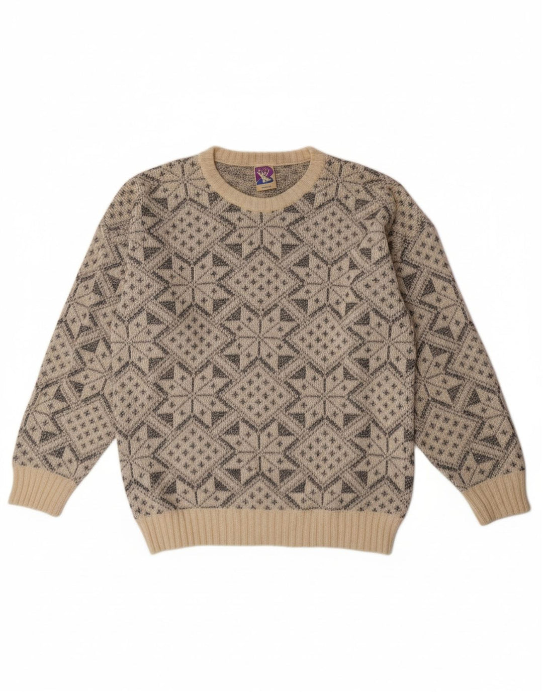 YESSICA Womens Crew Neck Jumper Sweater EU 40 Medium Off White Fair Isle