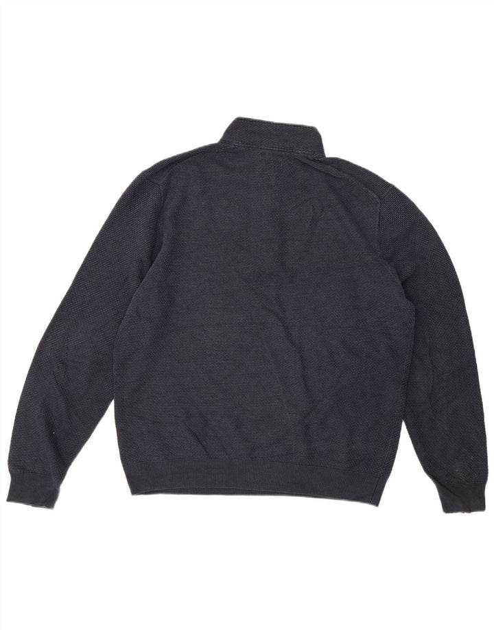 Massimo Dutti Herren-Pullover mit Knopfkragen, 2XL, marineblaue Baumwolle