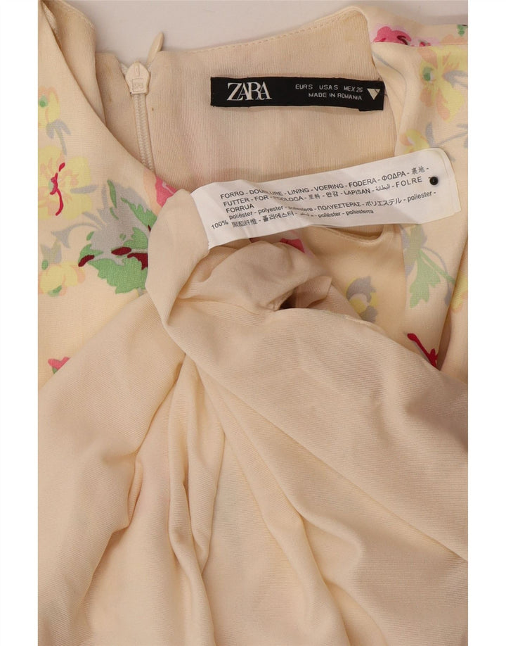 Zara Damen Etuikleid UK 10 Small Off White Floral Polyester