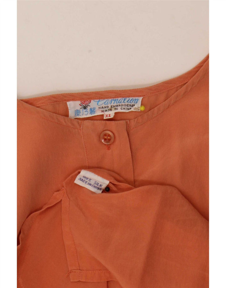 Vintage Damen Bluse Top UK 18 XL Orange Seide