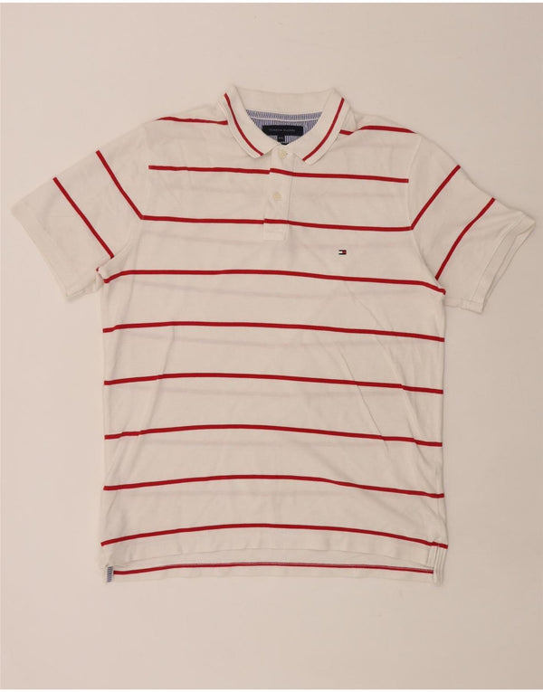 TOMMY HILFIGER Herren Slim Fit Poloshirt 2XL weiß gestreift aus Baumwolle