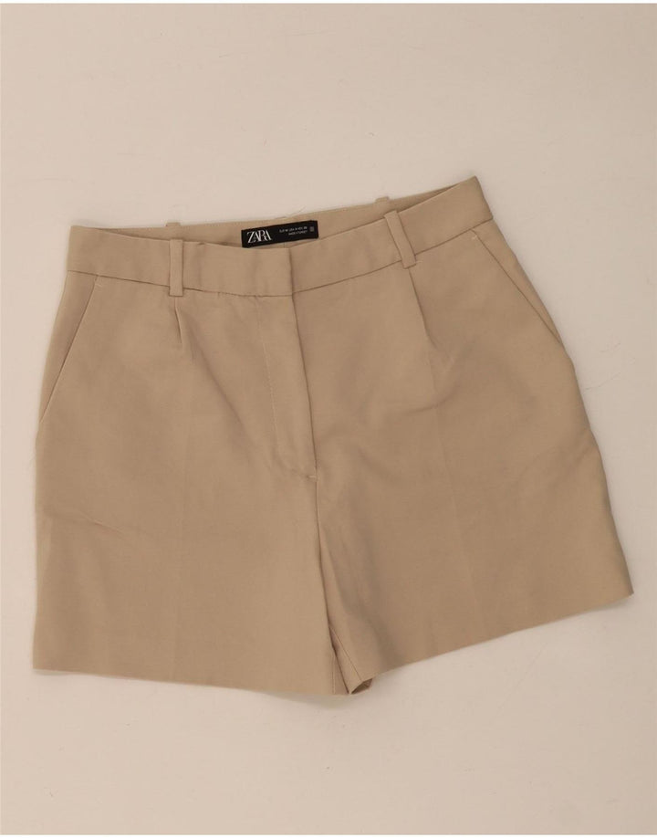 Zara Damen Freizeitshorts Medium W30 Beige Baumwolle