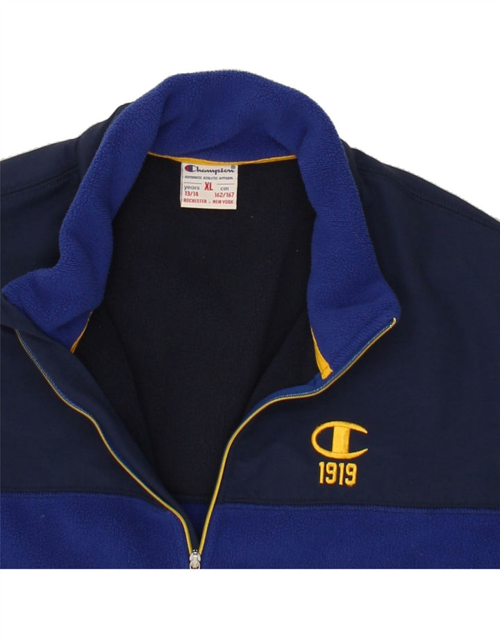 CHAMPION Boys Fleece Jacket 13-14 Years XL Blue Colourblock Polyester Vintage Champion and Second-Hand Champion from Messina Hembry 