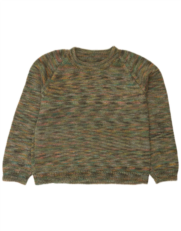 Vintage Herren-Pullover mit Rundhalsausschnitt, Mittelgrün gefleckt