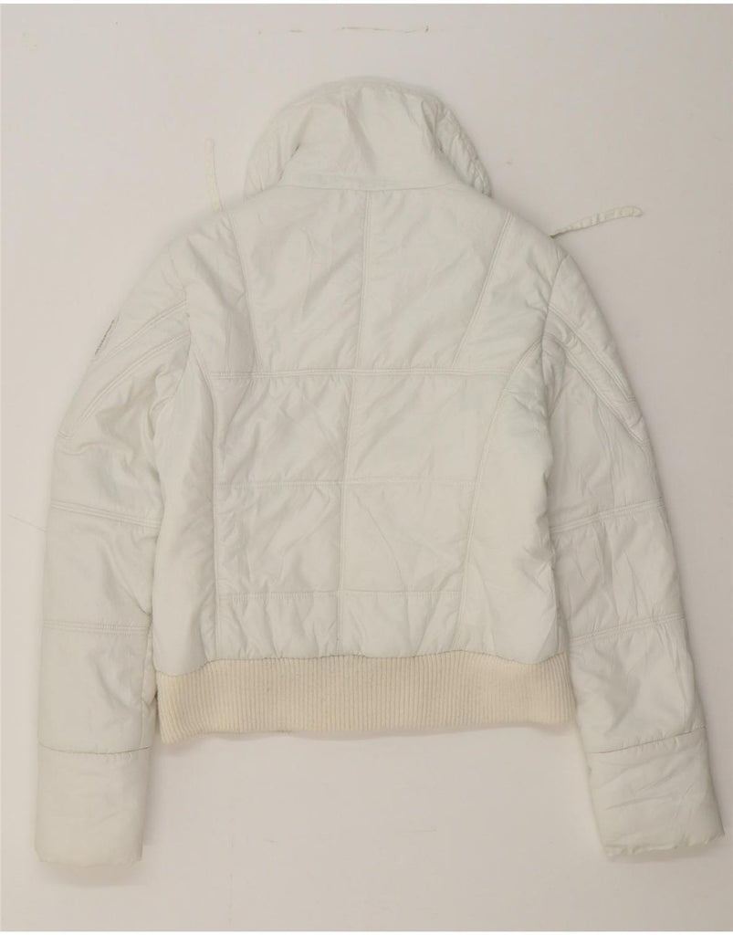 ROCCOBAROCCO Womens Graphic Padded Jacket US 8 Medium White Polyester Vintage Roccobarocco and Second-Hand Roccobarocco from Messina Hembry 