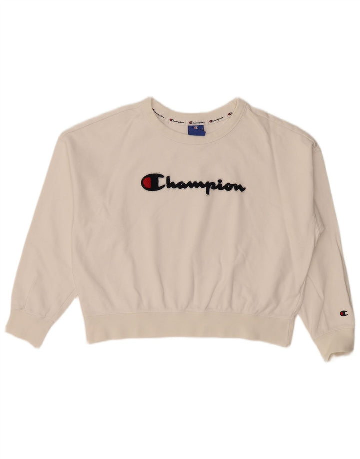 CHAMPION Womens Oversized Crop Graphic Sweatshirt Pullover UK 10 Small Weiß