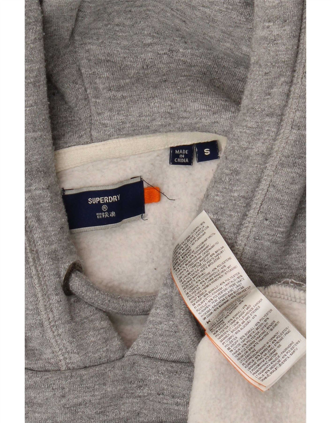 Superdry Herren-Kapuzenpullover, klein, grau gefleckte Baumwolle
